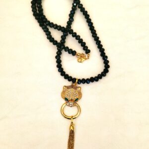 Colar extra longo de cristais verdes tigre dourado